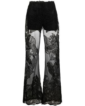 Alberta Ferretti Embroidered-Lace Sheer Pants - Black