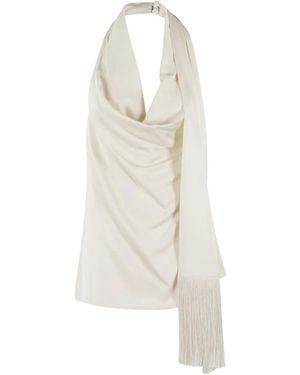 Isabelle Blanche Top drapeado con detalle de flecos - Blanco