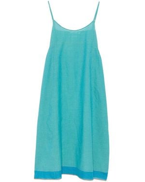 Injiri Check-Pattern Gathered Midi Dress - Blue