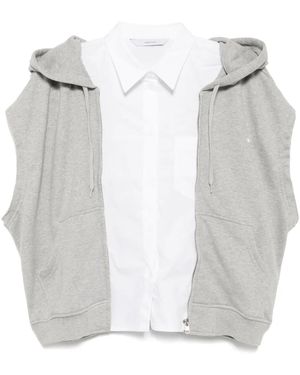 Pushbutton Shirt Layered Hoodie - White