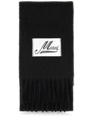 Marni Fringed Logo-Patch Scarf - Black