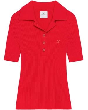 Courreges リブ ポロシャツ - レッド