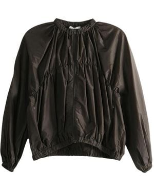 Amomento Gathered-Detail Zip-Up Jacket - Black