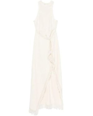 Nanushka Rayen Frayed Draped Midi Dress - White