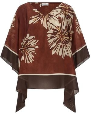 Brunello Cucinelli Floral-Print Silk Blouse - Brown