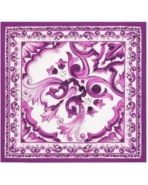 Dolce & Gabbana Maiolica Print Silk Foulard - Purple