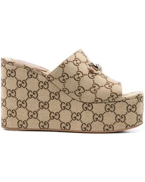 Gucci Gg Wedge Sandals - Brown