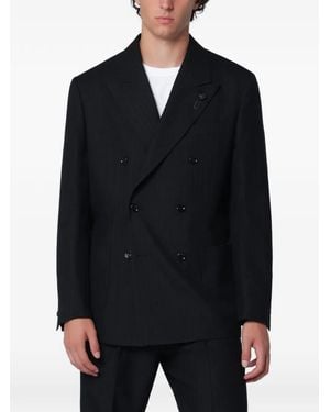 Lardini Pinstripe Double-Breasted Blazer - Black
