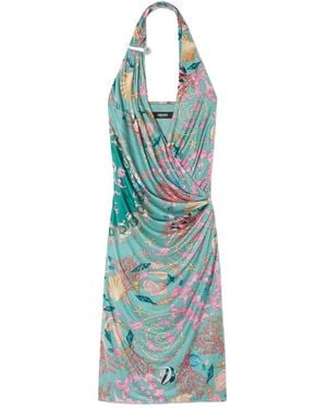 Versace Seashell-Print Halter-Neck Midi Dress - Blue