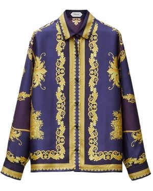 Versace Printed Silk Twill Shirt - Blue