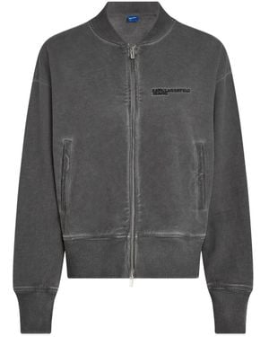 KARL LAGERFELD Washed Zip-Up Sweatshirt - Gray