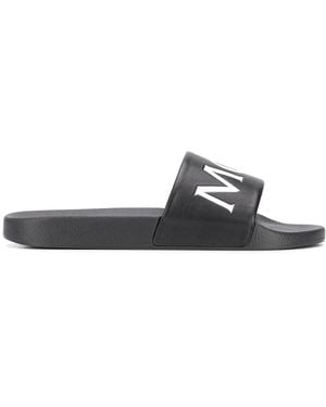 Moncler Leather Logo Slides - Black