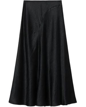 B+ AB Textured A-Line Midi Skirt - Black