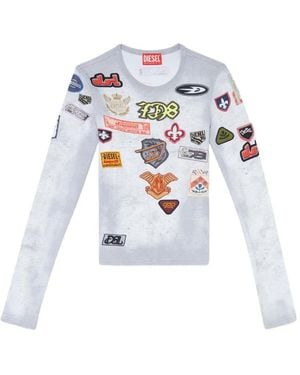 DIESEL Top En Jersey Côtelé À Imprimé Patch All-Over - White