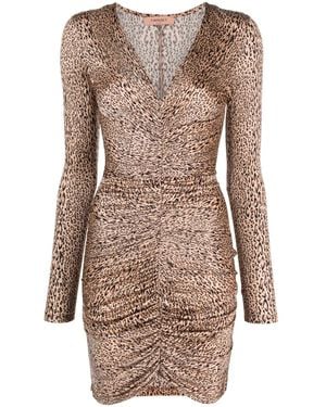 Twinset Leopard-Print Ruched Minidress - Natural
