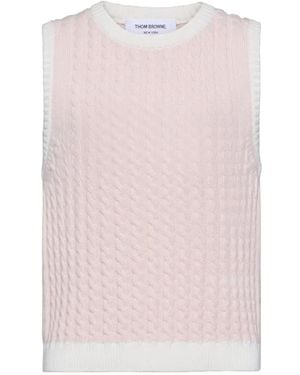 Thom Browne Kaschmiroberteil Mit Zopfmuster - Weiß