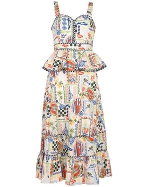 Hunter Bell Lacey Peplum-Waist Tiered Midi Dress - White