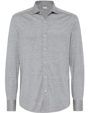 Brunello Cucinelli Silk And Cotton Lightweight Jersey Shirt - Grey