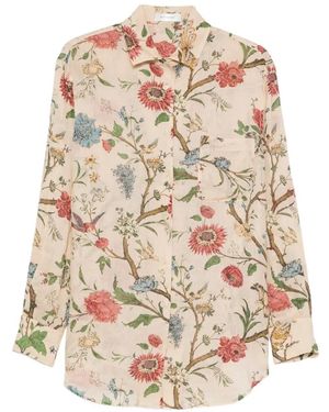 Into The East Morris Lapel Floral Long-Sleeves Shirt - White