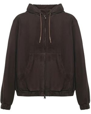 Giuliano Galiano Ohio Hooded Zip-Up Suede Jacket - Black