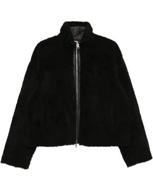 UTZON Shearling Zip-Up Reversible Jacket - Black