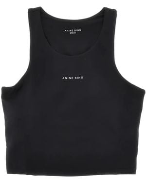 Anine Bing Logo-Print Cropped Top - Black