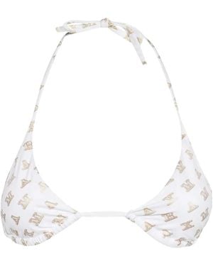 Max Mara Logo-Print Triangle Bikini Top - White