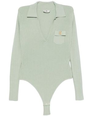 Elisabetta Franchi Ribbed-Knit Long-Sleeve Bodysuit - Green