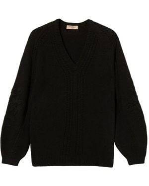 Twinset Wool-Blend Jumper With Embroidery - Black