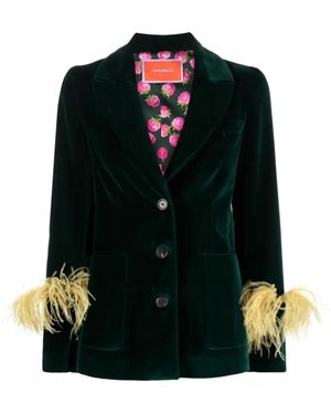 La DoubleJ Cotton Keaton Feather-Trimmed Blazer - Black