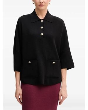 Joseph Ribkoff Button-Embellishment Polo Top - Black