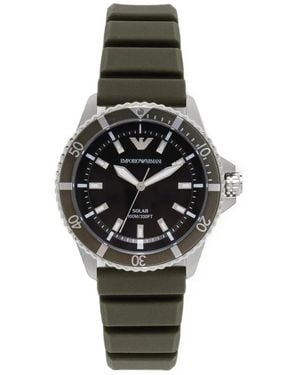 Emporio Armani Montre World Explorer En Silicone Vert À Trois Aiguilles - Black