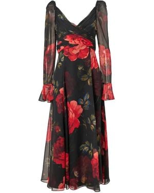 Carolina Herrera Rose-Print Silk Midi Dress - Red