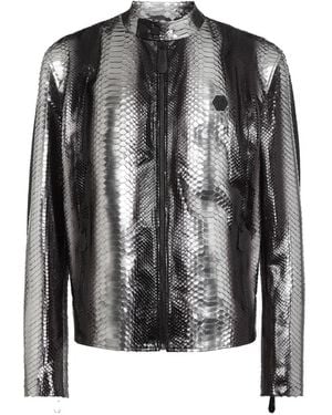 Philipp Plein Python Leather Moto Jacket - Black