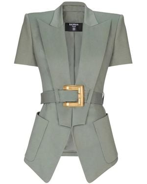 Balmain Anthem Belted Gabardine Jacket - Green