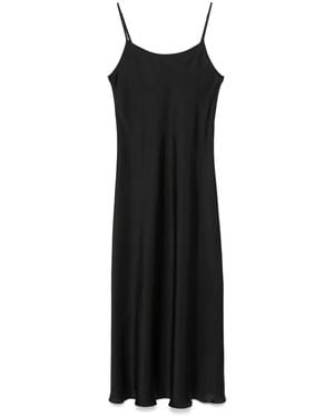 Low Classic Asymmetric Satin Slip Dress - Black