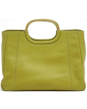 Twinset Metal-Handle Leather Tote Bag - Green