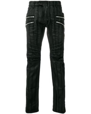 Balmain Zip Detail Coated Biker Jeans - Zwart