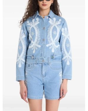 Desigual Embroidered Denim Jacket - Blue