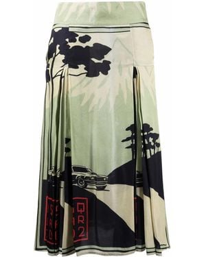 DSquared² Graphic-Print Box-Pleat Skirt - Green