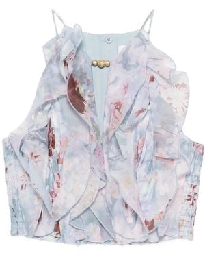 Aje. Cleo Ruffled Floral-Print Top - White