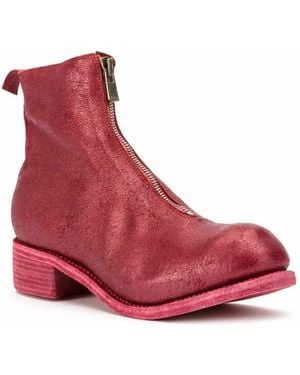 Guidi Coated Zip Ankle Boots - Red