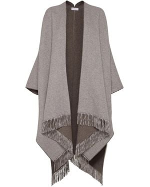 Brunello Cucinelli Poncho Met Visgraatpatroon En Franje - Grijs