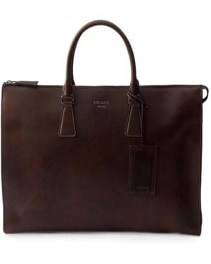 Prada Leather Tote Bag - Brown