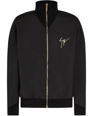 Giuseppe Zanotti Embroidered-Logo Zip-Up Bomber Jacket - Black