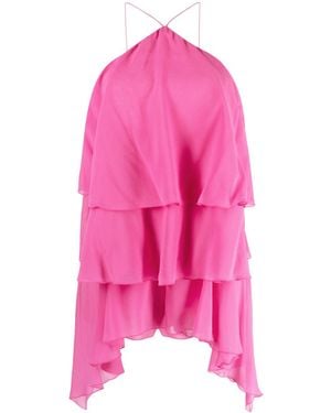 ANDAMANE Malena Ruffled Silk Playsuit - Pink