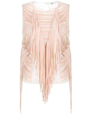 Elisabetta Franchi Floral-Lace Fringed Top - Pink