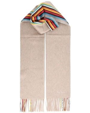 Paul Smith Taupe Cashmere 'Signature Stripe' Edge Scarf - Natural