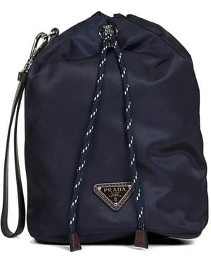 Prada Drawstring Logo Clutch Bag - Blue