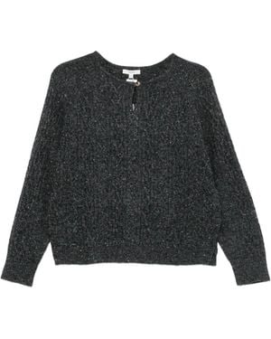 Yerse Pullover Mit Zopfmuster Und Knopfverschluss - Schwarz